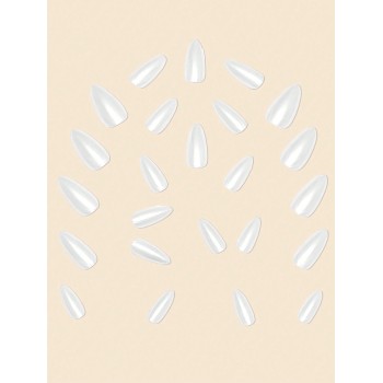 24 pièces Faux ongles perlés en forme de goutte blanche avec des ongles en amande blancs perlés et un kit de colle en gelée et une lime à ongles, ongles pressés, fournitures pour ongles - 27528962