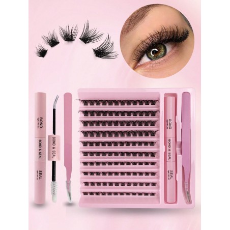 Kit de kit d'extension de cils DIY ensemble D Curl Cluster Lashes avec colle de scellage de liaison pour cils 120pcs, Wispy Lashes Individual kit de cluster, 8-16mm de long, kit d'extensions de cils individuels DIY à la maison - 35966466