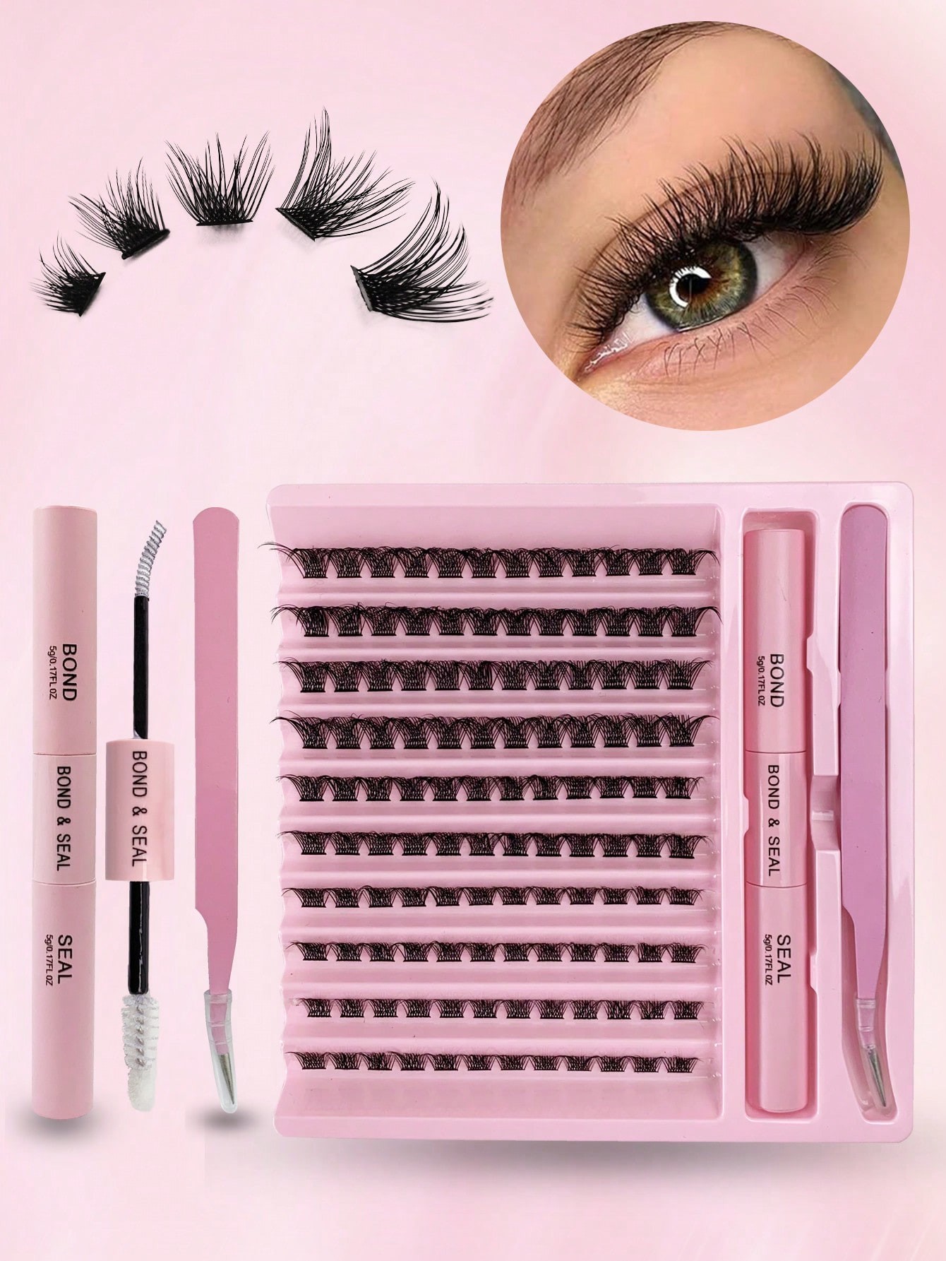 Kit de kit d'extension de cils DIY ensemble D Curl Cluster Lashes avec colle de scellage de liaison pour cils 120pcs, Wispy Lashes Individual kit de cluster, 8-16mm de long, kit d'extensions de cils individuels DIY à la maison - 35966466