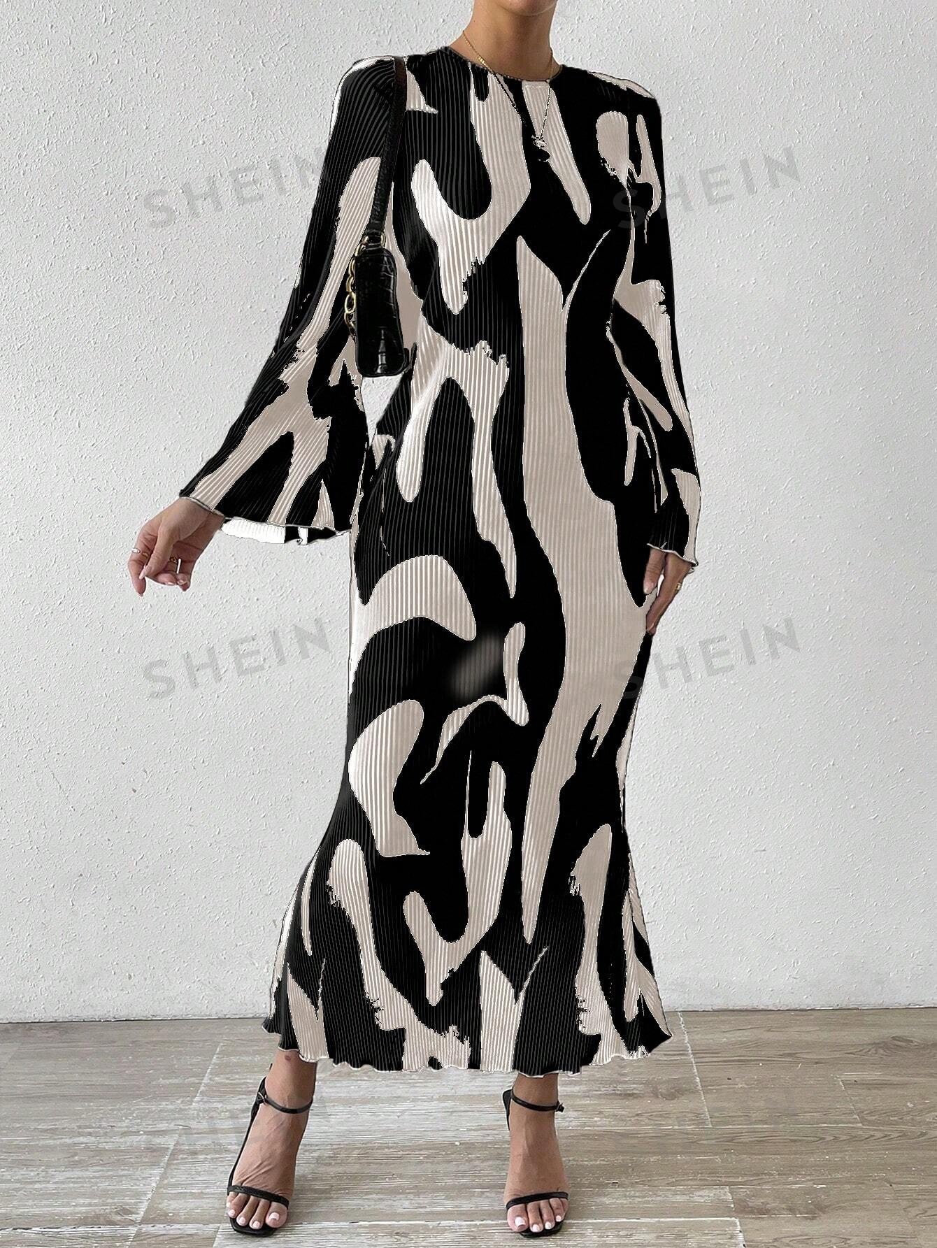 SHEIN Privé Robe À Manches Évasées Et Col Rond - 27578928