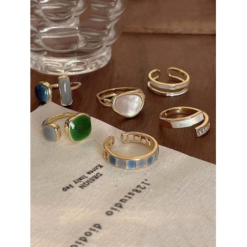 6 Pièces/set Bague De Goutte D'huile Colorée Bonbon Haut De Gamme Pour Femmes, Style À La Mode, Minimaliste, Ins, Cadeau - 27790034