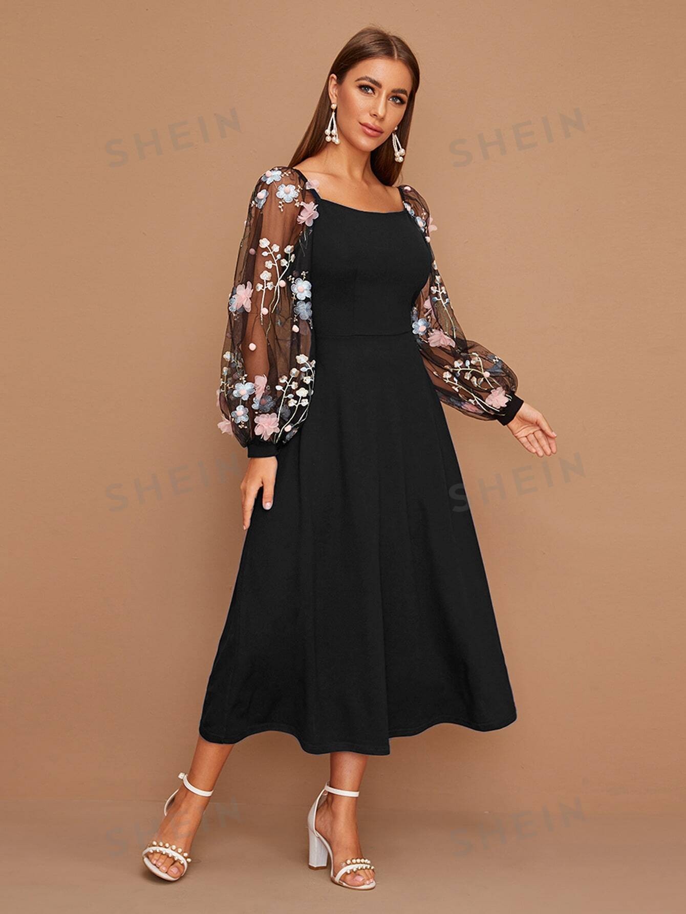 SHEIN Modely Robe avec manches bouffantes en tulle - 821159