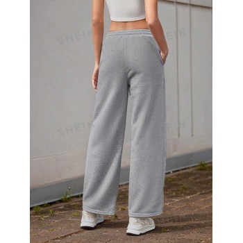 SHEIN EZwear Pantalon de survêtement unicolore à cordon à poche - 3308049