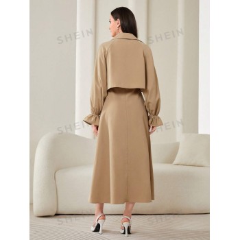 SHEIN Modely Manches Évasées Col À Revers Veste & Robe - 24111747