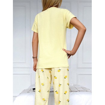 Cottnline Ensemble de pyjama citron & graphique de slogan - 14138922