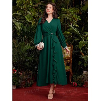 SHEIN Modely Robe longue pour femmes de couleur unie et simple à manches longues pour un usage quotidien - 36174353