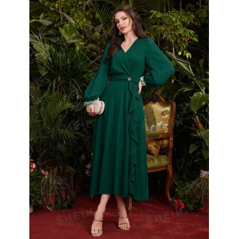 SHEIN Modely Robe longue pour femmes de couleur unie et simple à manches longues pour un usage quotidien - 36174353