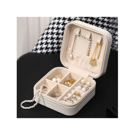 Boîte À Bijoux Miniature Blanche, Étui À Bijoux De Voyage, Organisateur De Bijoux Portable Pour Boucles D'oreilles, Colliers, Accessoires De Mariage, Rangement De Voyage - 31078205