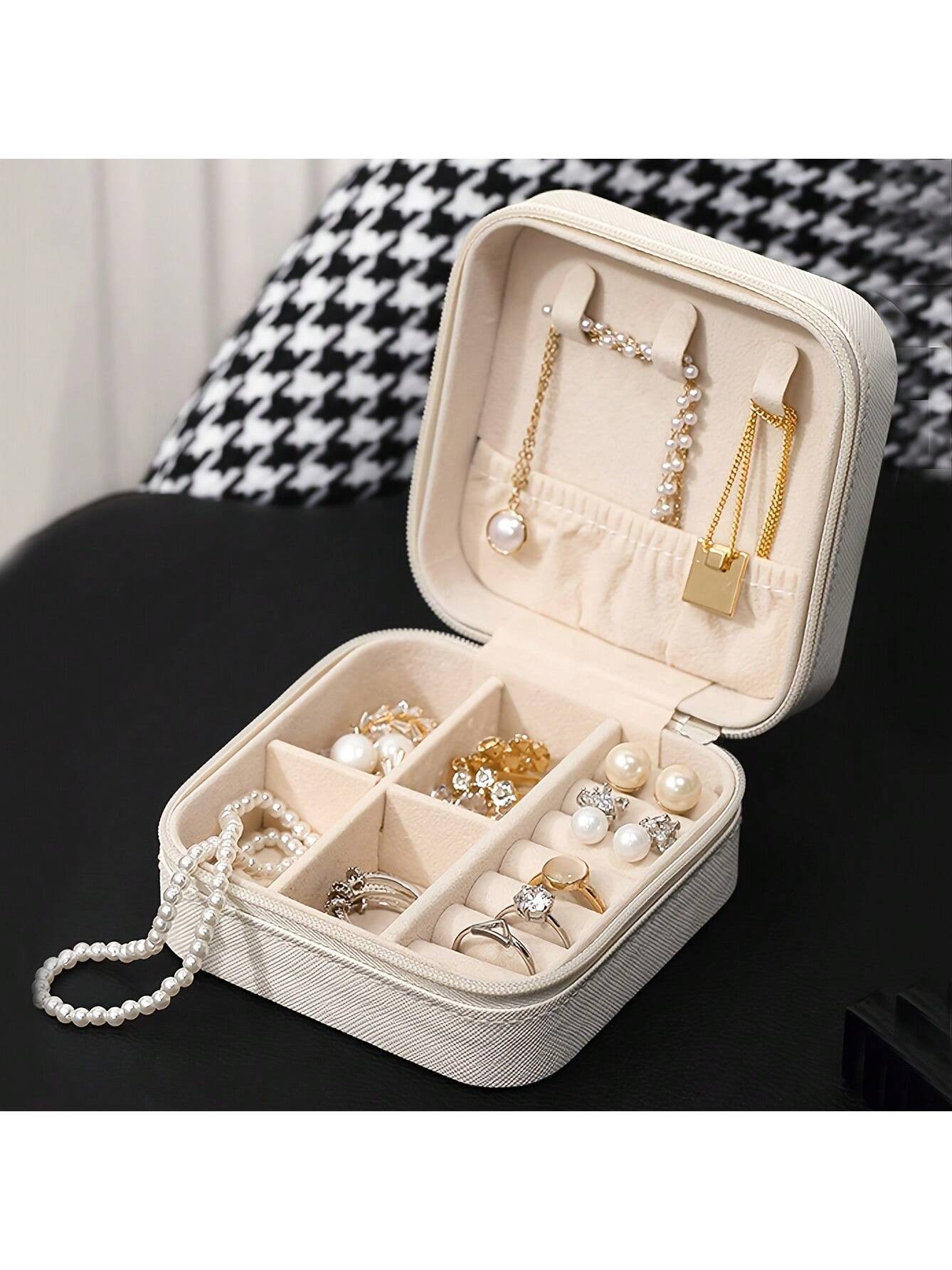 Boîte À Bijoux Miniature Blanche, Étui À Bijoux De Voyage, Organisateur De Bijoux Portable Pour Boucles D'oreilles, Colliers, Accessoires De Mariage, Rangement De Voyage - 31078205