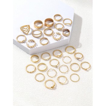 30 pièces / Élégantes bague pour couple de tempérament, chaîne de conception simple et élégante incrustée de pierres artificielles d'un diamant, convient pour un port quotidien et pour agrémenter une tenue de fête - 36918584