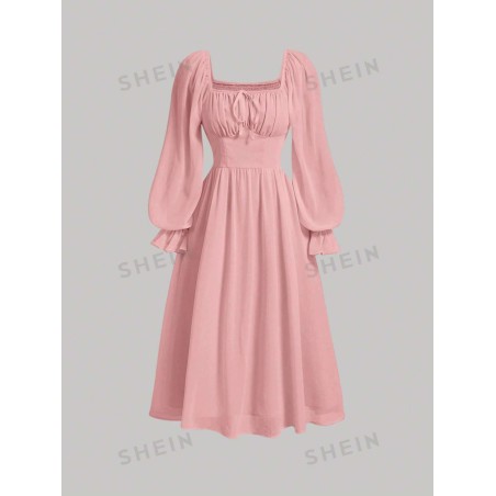 SHEIN MOD Robe À Col Carré Manches Évasées À Ruchés - 20082819