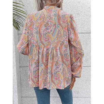 SHEIN VCAY Blouse Péplum Imprimé À Nœud Manches Bouffantes - 21431244