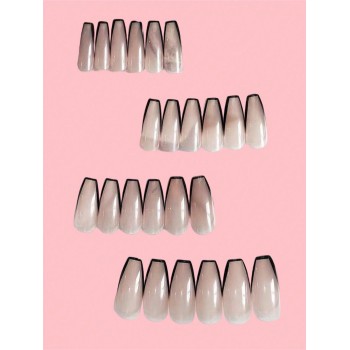 24 pièces Conseils d'ongles faux style ballet français nude et noir avec design pressé et détachable, offerts avec de la colle en gelée et une lime à  ngles pressés Accessoires d'ongles - 32762706