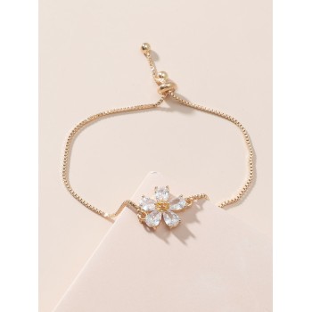 1 pièce bracelet réglable en forme de fleur en cuivre avec cordon de serrage incrusté de zircone cubique, parfait pour les femmes à porter au quotidien, pour un rendez-vous, une fête, etc. - 11907173