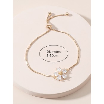 1 pièce bracelet réglable en forme de fleur en cuivre avec cordon de serrage incrusté de zircone cubique, parfait pour les femmes à porter au quotidien, pour un rendez-vous, une fête, etc. - 11907173