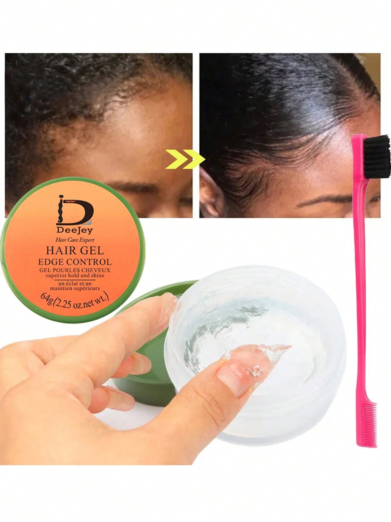 2 Pieces/set Cire De Contrôle De Bord Pour Femmes Fixation Forte Lisseur De Bord Non Gras De 2,25 Onces, Gel D'huile D'olive À Base D'eau Pour Le Contrôle De Bord, Peigne À Bord De Cheveux De Bébé - 29051049