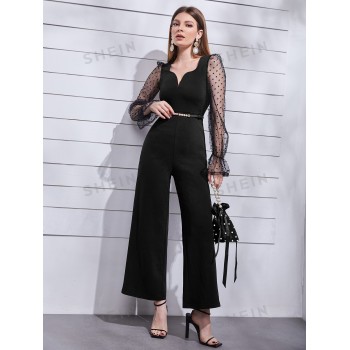 SHEIN Modely Combinaison ample à tulle à pois à manches évasées (sans ceinture) - 7917477