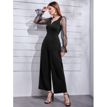 SHEIN Modely Combinaison ample à tulle à pois à manches évasées (sans ceinture) - 7917477