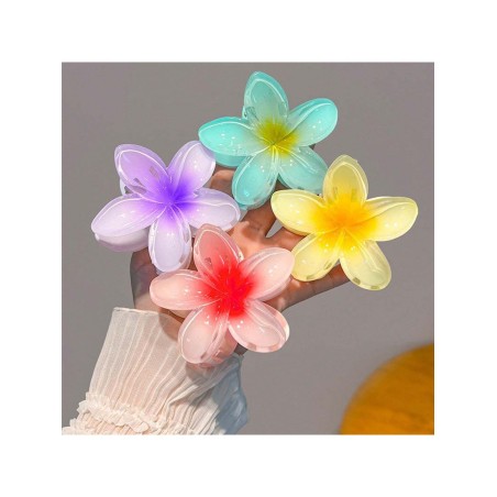 4 pièces/set Clips de cheveux de style de vacances à la plage de 8 cm avec décorations de plumeria pour les coiffures Updo et demi-Up des femmes - 35851093