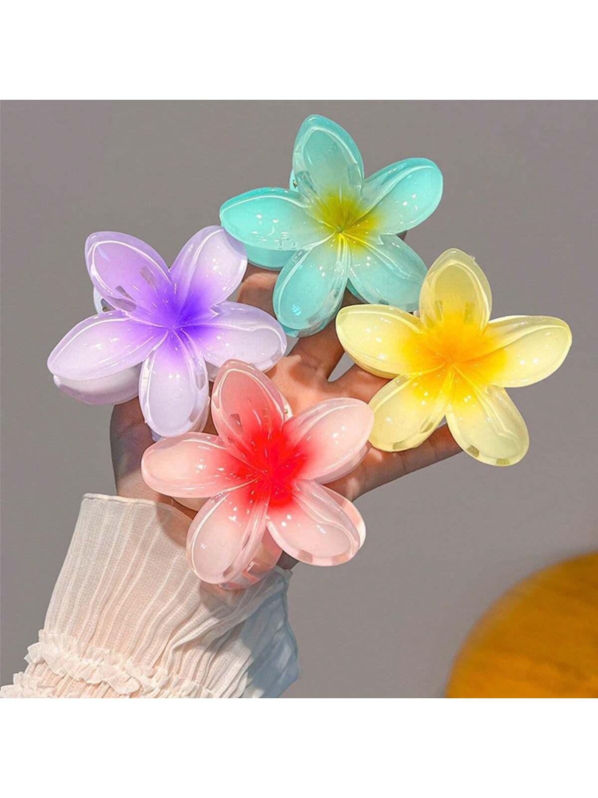 4 pièces/set Clips de cheveux de style de vacances à la plage de 8 cm avec décorations de plumeria pour les coiffures Updo et demi-Up des femmes - 35851093