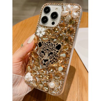 Coque de téléphone à décor léopard en strass, Compatible avec iPhone15/15Plus/15Pro/15Promax - 19559715