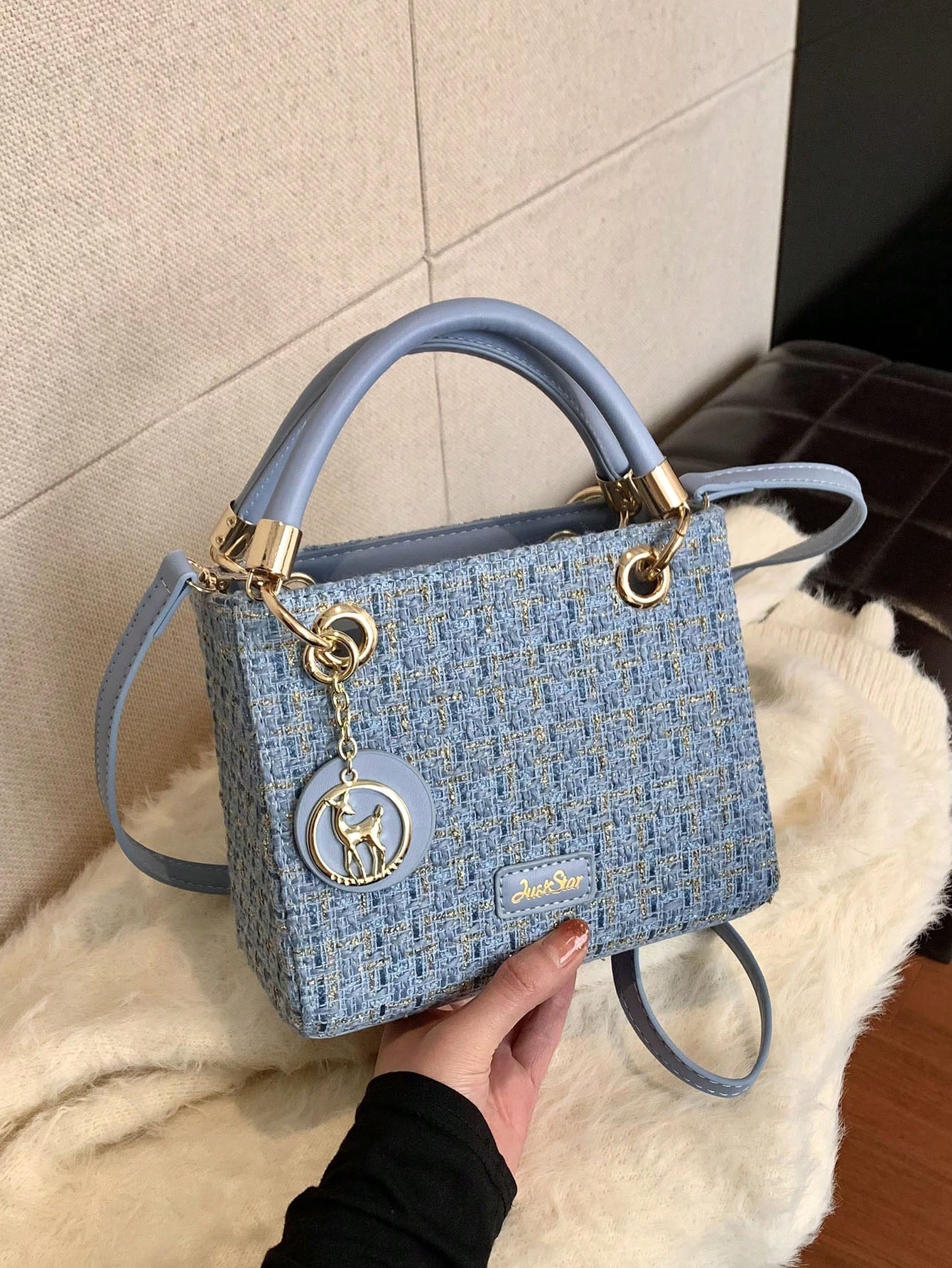 Sac À Main Pour Femme De Grande Capacité, Sac À Bandoulière Bleu Avec Des Détails Délicats, Convient Pour Un Cadeau - 27318364