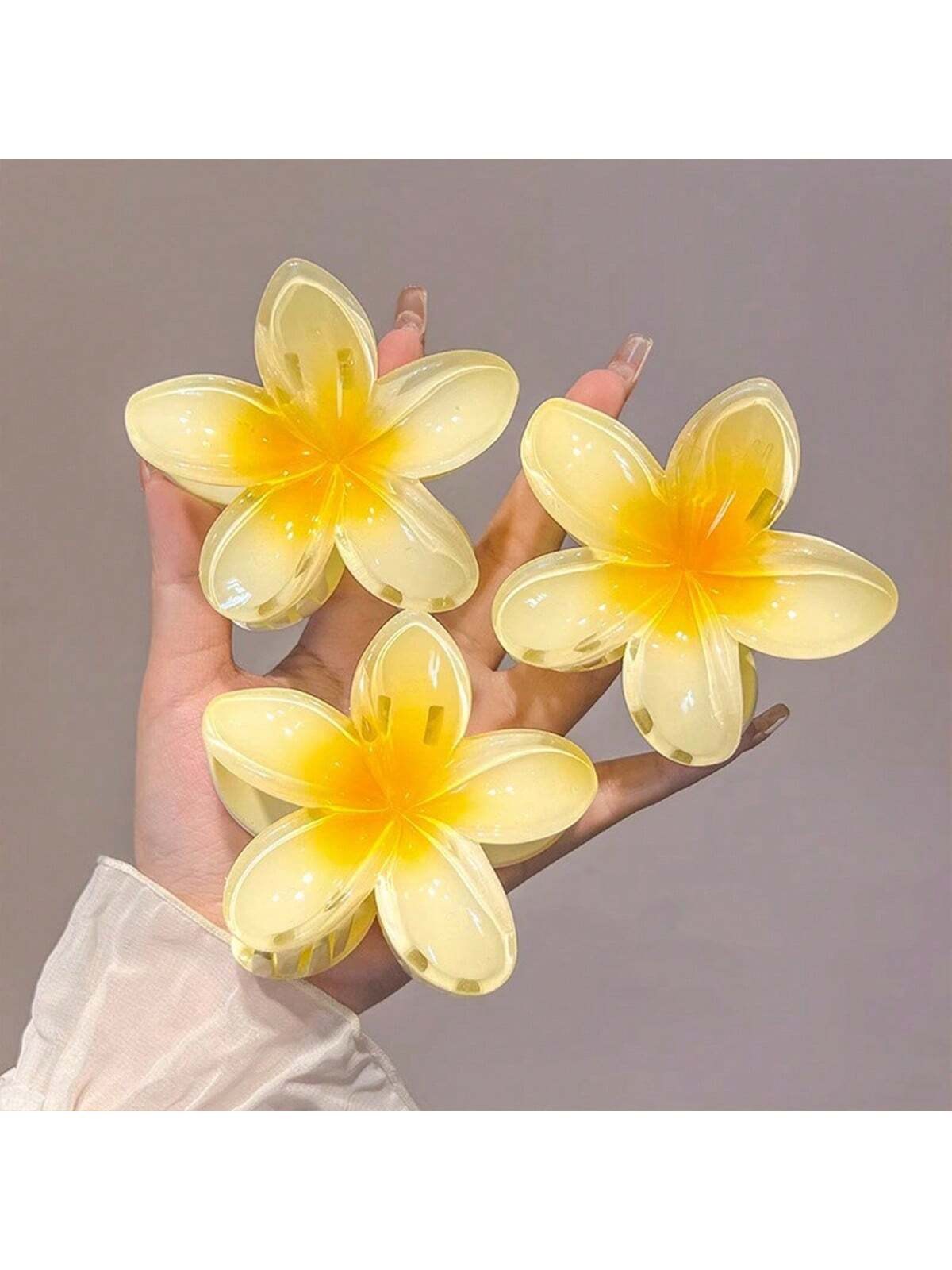 3 pièces Pinces à griffe Plumeria avec griffes à cheveux, accessoires de cheveux de fleur - 35847123