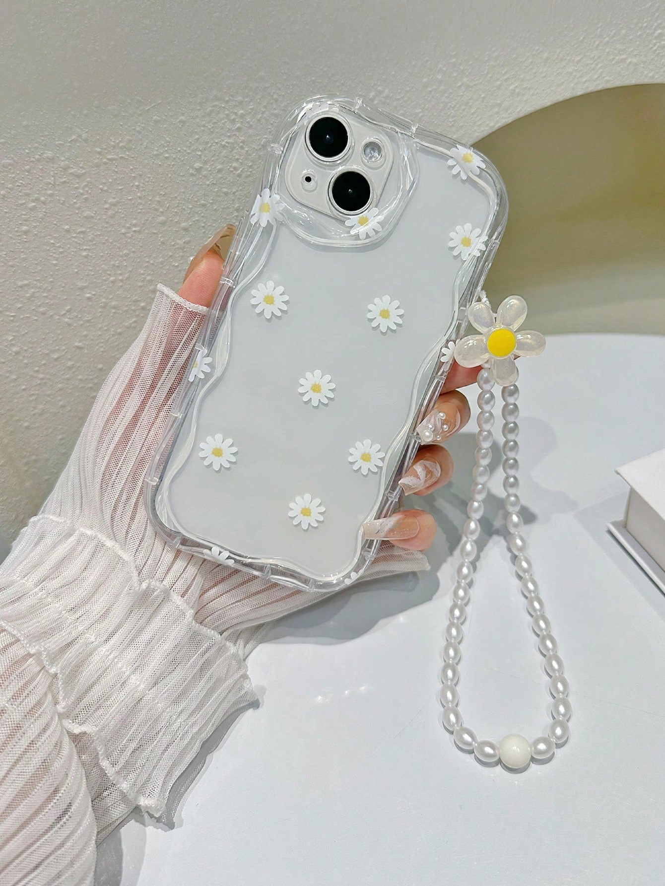 Étui de téléphone transparent floral avec lanière compatible avec iPhone 15/15Pro/15Plus/15Promax - 16904084