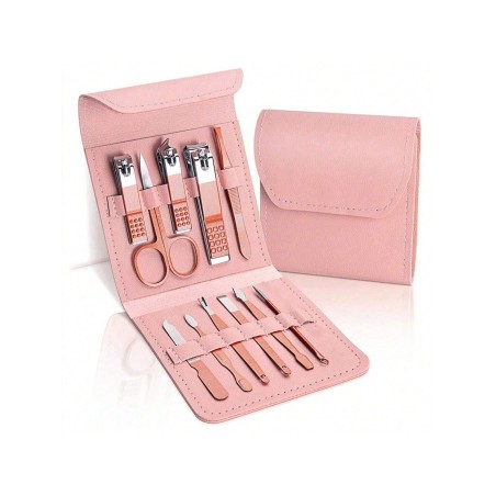 Ensemble portatif de coupe-ongles et d'outils de beauté, ensemble de manucure en acier inoxydable martensitique de 11 en 1 doré rose, avec sac rose, c ux et les salons. - 36664236