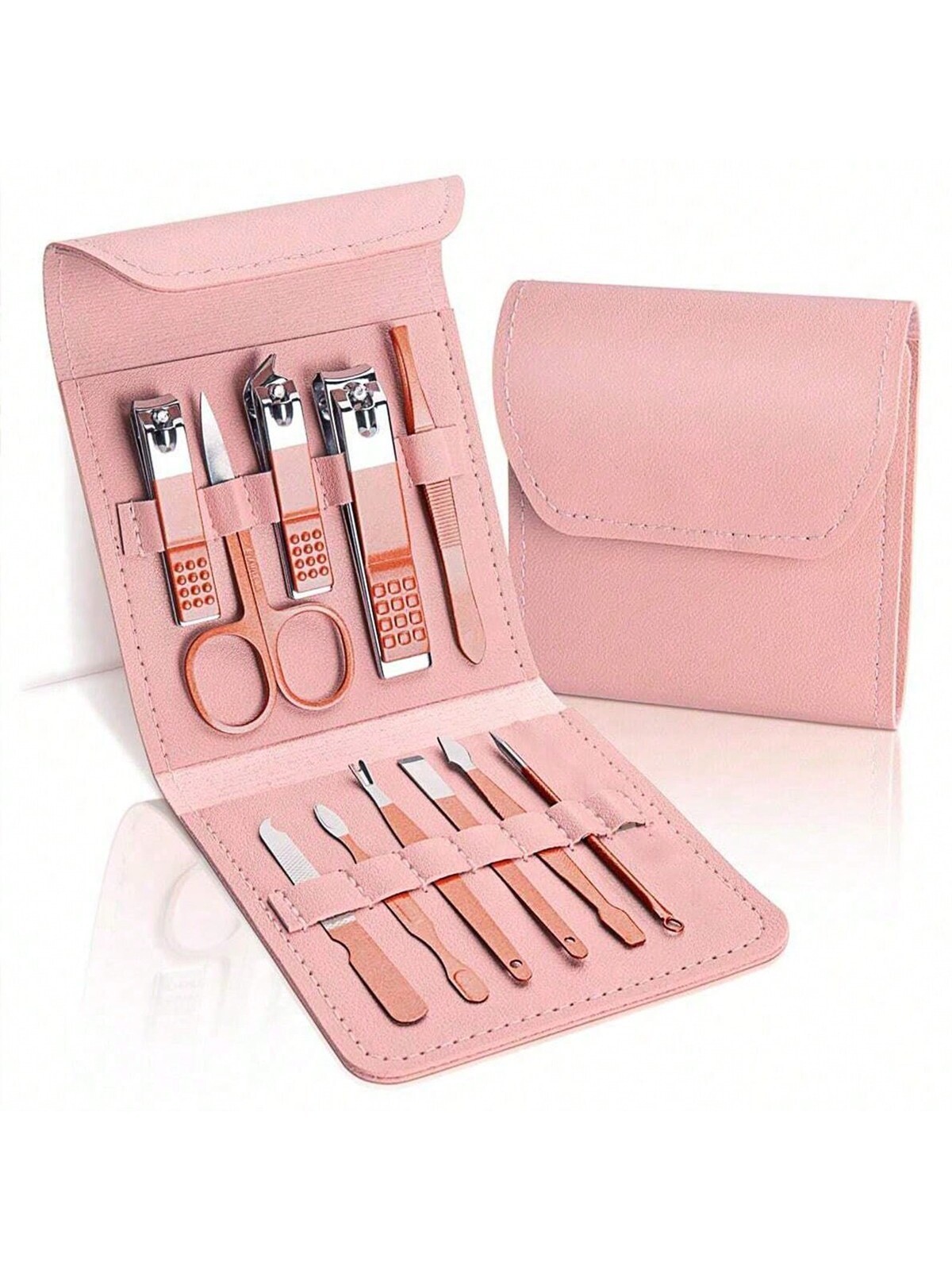 Ensemble portatif de coupe-ongles et d'outils de beauté, ensemble de manucure en acier inoxydable martensitique de 11 en 1 doré rose, avec sac rose, c ux et les salons. - 36664236