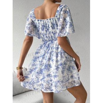 SHEIN Frenchy Robe Trapèze Imprimée Florale Avec Taille Empire Et Buste Enveloppé Pour Femmes En Été - 31631280