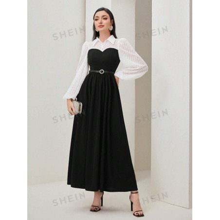 SHEIN Modely Robe Bicolore Manches Bouffantes - 17062552