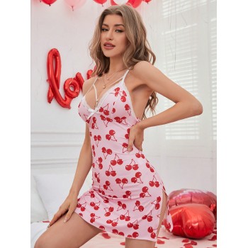 Robe De Nuit Cami Imprimée Avec Dentelle Bordée De Cerises - 27163642