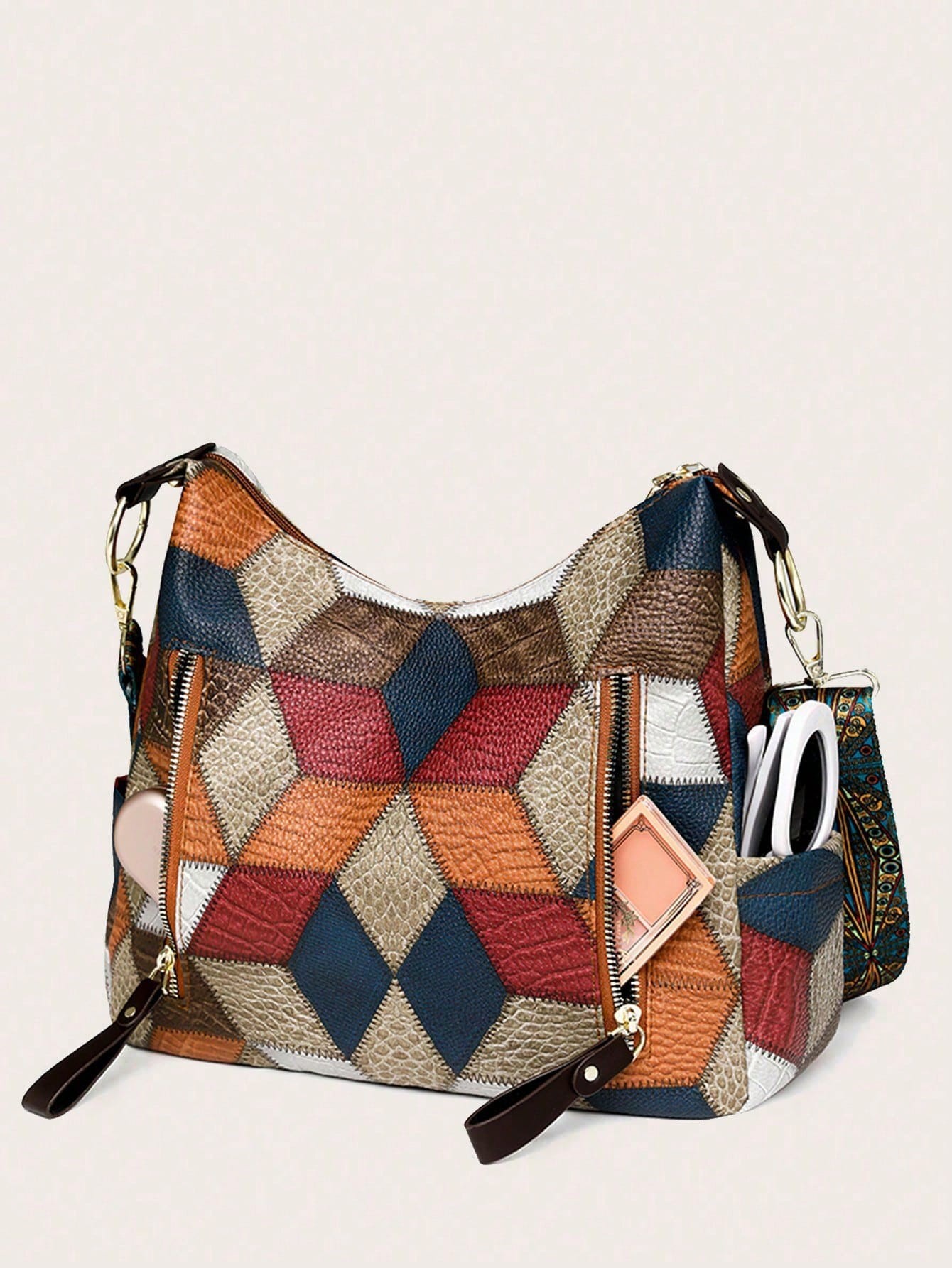 Sac à bandoulière en PU blocs de couleurs simple et polyvalent pour femmes, sac de sport extérieur portable de grande capacité pour voyager, sac à ban e du shopping et messagerie peut contenir iPad - 35850217