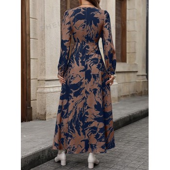 SHEIN Essnce Robe Plissée À Manches Longues Imprimé Floral - 26990205