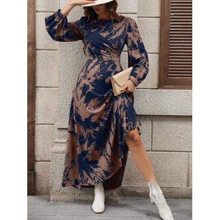 SHEIN Essnce Robe Plissée À Manches Longues Imprimé Floral - 26990205