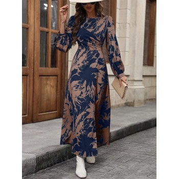 SHEIN Essnce Robe Plissée À Manches Longues Imprimé Floral - 26990205