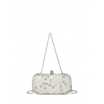 Sac À Main Romantique Et Élégant Type Clutch En Boîte, Fabriqué À La Main Avec Des Perles Et Des Embellissements En Strass Pour Des Événements Formels, Des Mariages Et Des Robes - 31099824