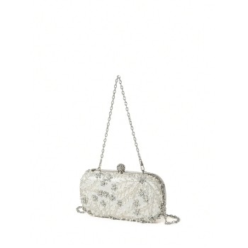 Sac À Main Romantique Et Élégant Type Clutch En Boîte, Fabriqué À La Main Avec Des Perles Et Des Embellissements En Strass Pour Des Événements Formels, Des Mariages Et Des Robes - 31099824