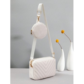 2 pièces Sac à bandoulière, sac à main, ensemble de sacs fourre-tout pour femmes, Combo blanc élégant classique avec chaîne dorée, pour femmes, sac à  es employées de bureau, parfait pour le bureau ou l'école primaire. - 24332476