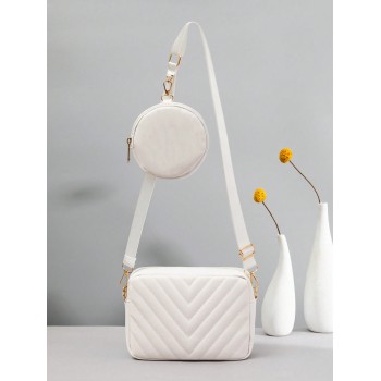 2 pièces Sac à bandoulière, sac à main, ensemble de sacs fourre-tout pour femmes, Combo blanc élégant classique avec chaîne dorée, pour femmes, sac à  es employées de bureau, parfait pour le bureau ou l'école primaire. - 24332476