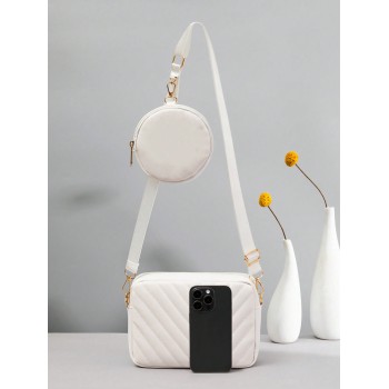 2 pièces Sac à bandoulière, sac à main, ensemble de sacs fourre-tout pour femmes, Combo blanc élégant classique avec chaîne dorée, pour femmes, sac à  es employées de bureau, parfait pour le bureau ou l'école primaire. - 24332476