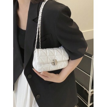 Sac carré mini à motif matelassé à détail en métal blanc - 16259634