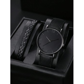 Ensemble de 2 montres pour homme : montre décontractée noire pour homme avec montre-bracelet pour homme, cadeaux de la fête des pères - 24365174