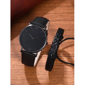 Ensemble de 2 montres pour homme : montre décontractée noire pour homme avec montre-bracelet pour homme, cadeaux de la fête des pères - 24365174