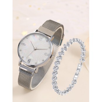 1 pièce Montre à quartz à bracelet en maille et 1 pièce bracelet de vacances - 12153972