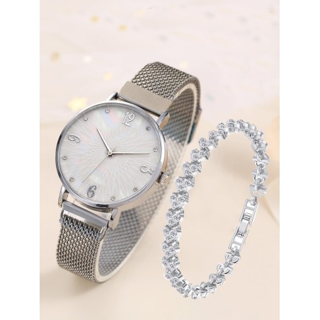 1 pièce Montre à quartz à bracelet en maille et 1 pièce bracelet de vacances - 12153972