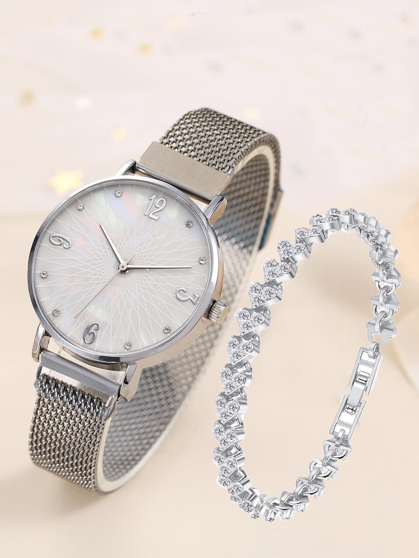 1 pièce Montre à quartz à bracelet en maille et 1 pièce bracelet de vacances - 12153972