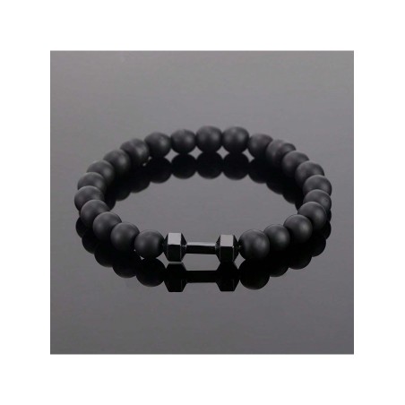 1 Bracelet D'haltère En Alliage Pour Homme À La Mode, Avec Des Perles Givrées, Cadeau Décontracté Pour Petit Ami Et Père, Festival - 30941041