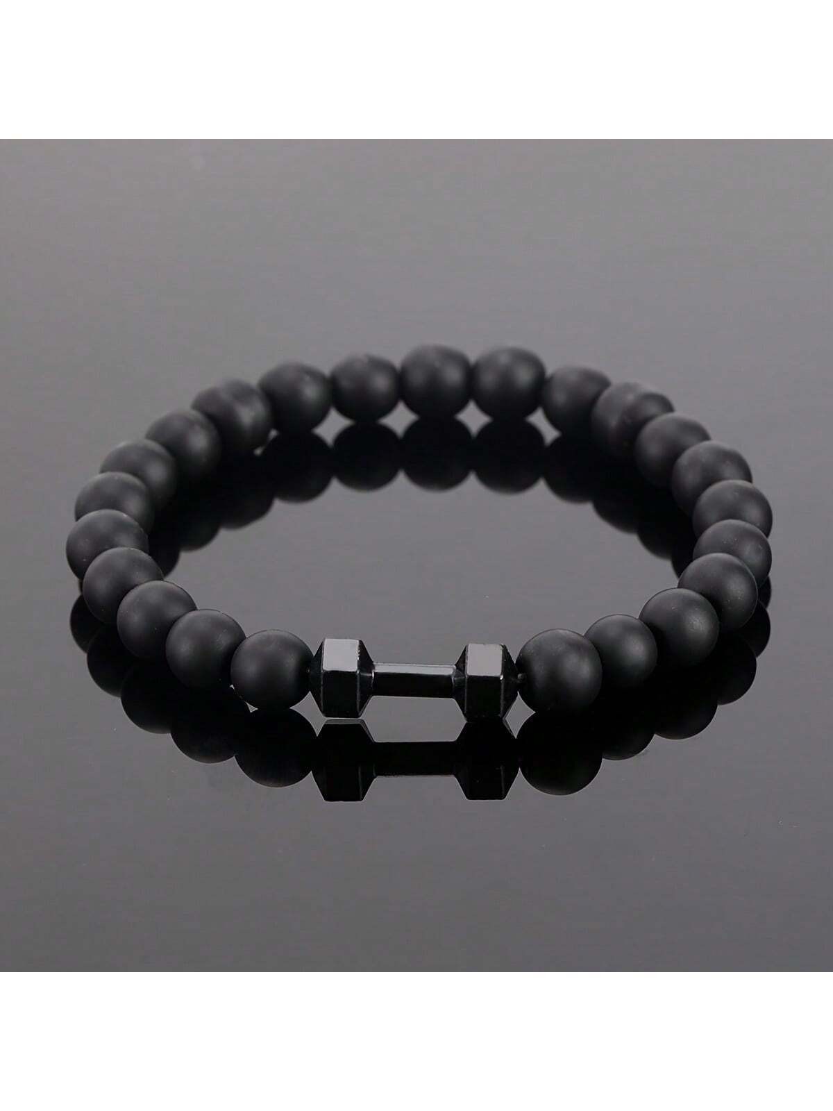 1 Bracelet D'haltère En Alliage Pour Homme À La Mode, Avec Des Perles Givrées, Cadeau Décontracté Pour Petit Ami Et Père, Festival - 30941041